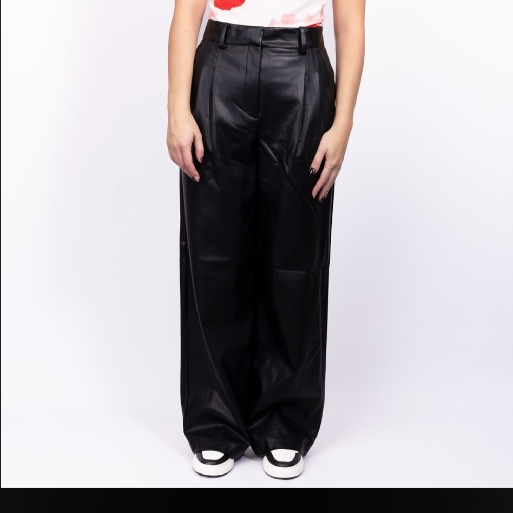 French Connection Faux Leather Black Wide Leg  Trouser